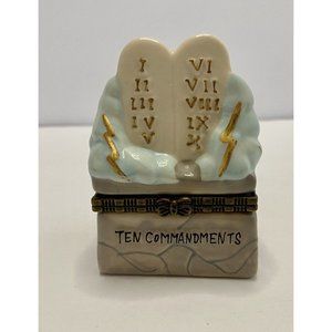 Vintage Trinket Box Ten Commandments Porcelain Hinged Lid